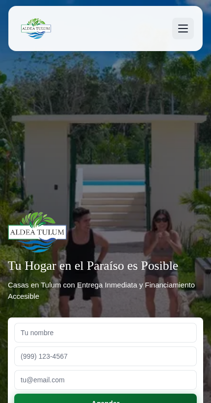 Mobile view of the Aldeas Tulum website