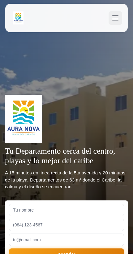 Mobile view of the Aura Nova Playa website